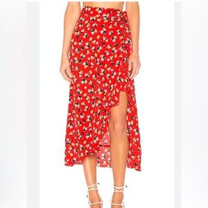 Faithfull the Brand Celeste Wrap Skirt Jasmine Red Size 4 Small
